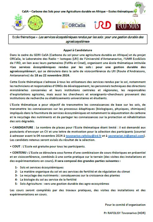 Cours national sur les techniques de biologie moleculaire, 5ème edition