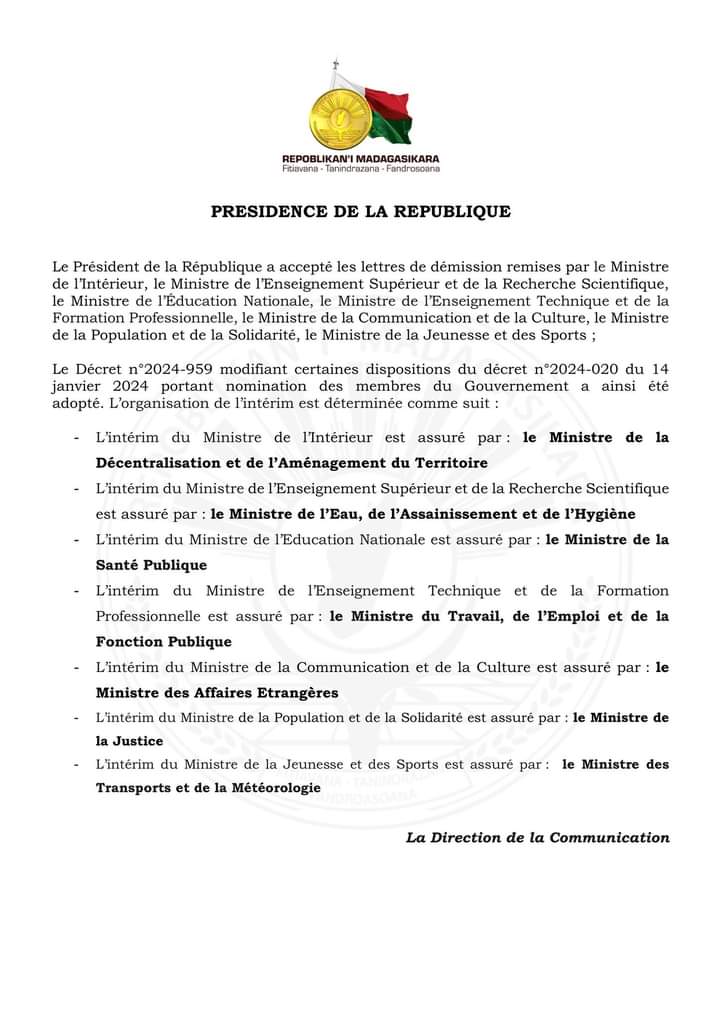 Décret N°2024-959 - Organisation de l'intérim