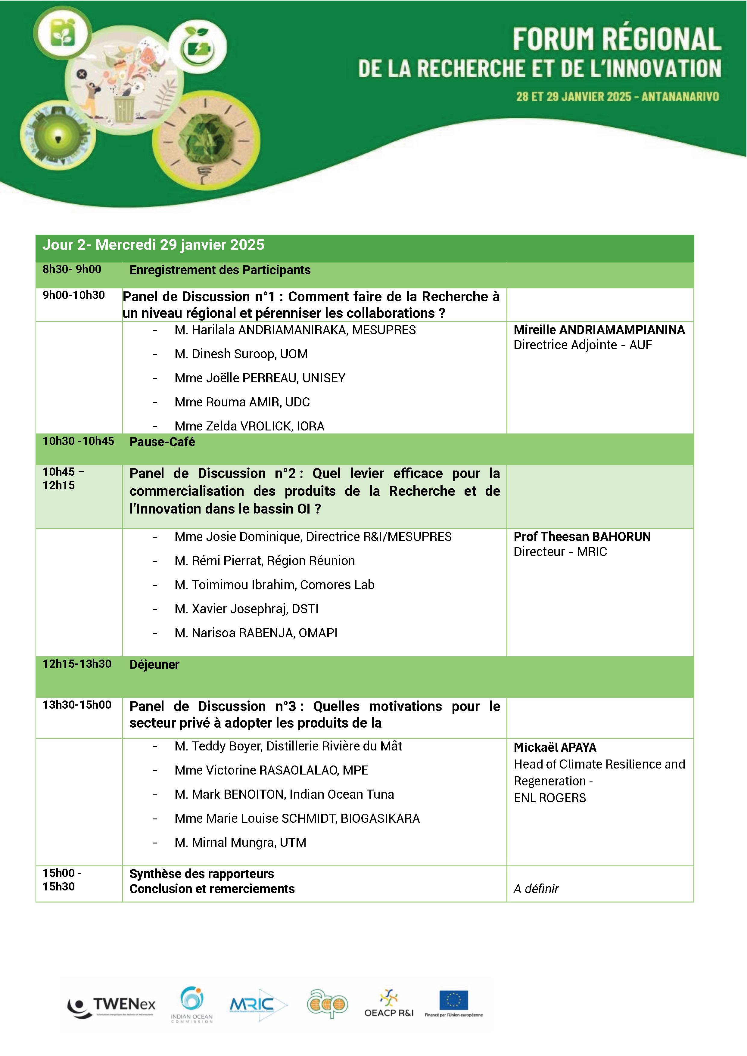 Forum Régional de la Recherche et de l'Innovation du 28 et 29 janvier 2025 à Antananarivo